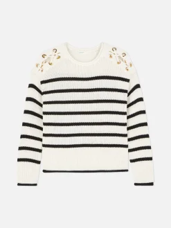 Online Primark Pull à Rayures Et épaules En Treillage Ivoire