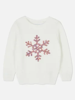 Clearance Primark Pull En Chenille à Sequins Et Flocons De Neige Ivoire