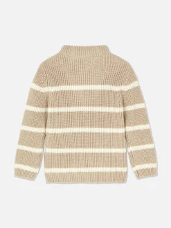 New Primark Pull Rayé à Col Cheminée Grège