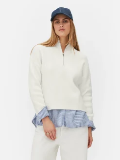 Primark Pull Tricoté à Encolure Zippée Blanc