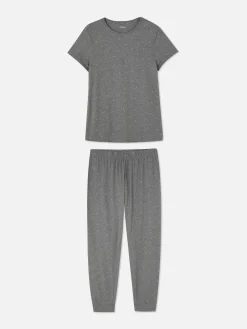 Discount Primark Pyjama à Manches Courtes En Jersey Imprimé Anthracite