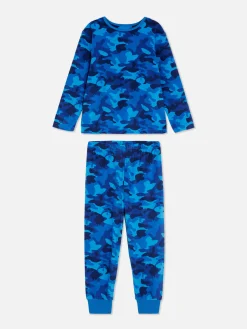Outlet Primark Pyjama En Velours à Motif Camouflage Bleu