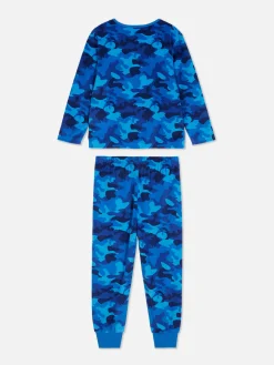 Outlet Primark Pyjama En Velours à Motif Camouflage Bleu