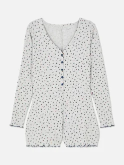 Best Primark Pyjama Style Barboteuse Côtelé à Petites Fleurs Gris