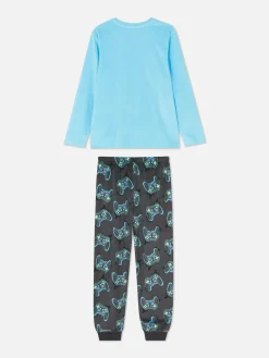 Clearance Primark Pyjama T-shirt Et Bas à Motif Manette De Jeu Vidéo Bleu