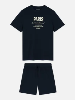Outlet Primark Pyjama T-shirt Et Short Paris Bleu marine