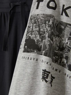 Outlet Primark Pyjama T-shirt Et Short Tokyo Gris chiné