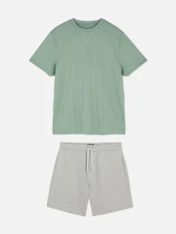 Primark Pyjama T-shirt Texturé Et Short En Jersey Vert