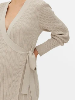 New Primark Robe Portefeuille De Maternité Mi-longue En Maille Beige