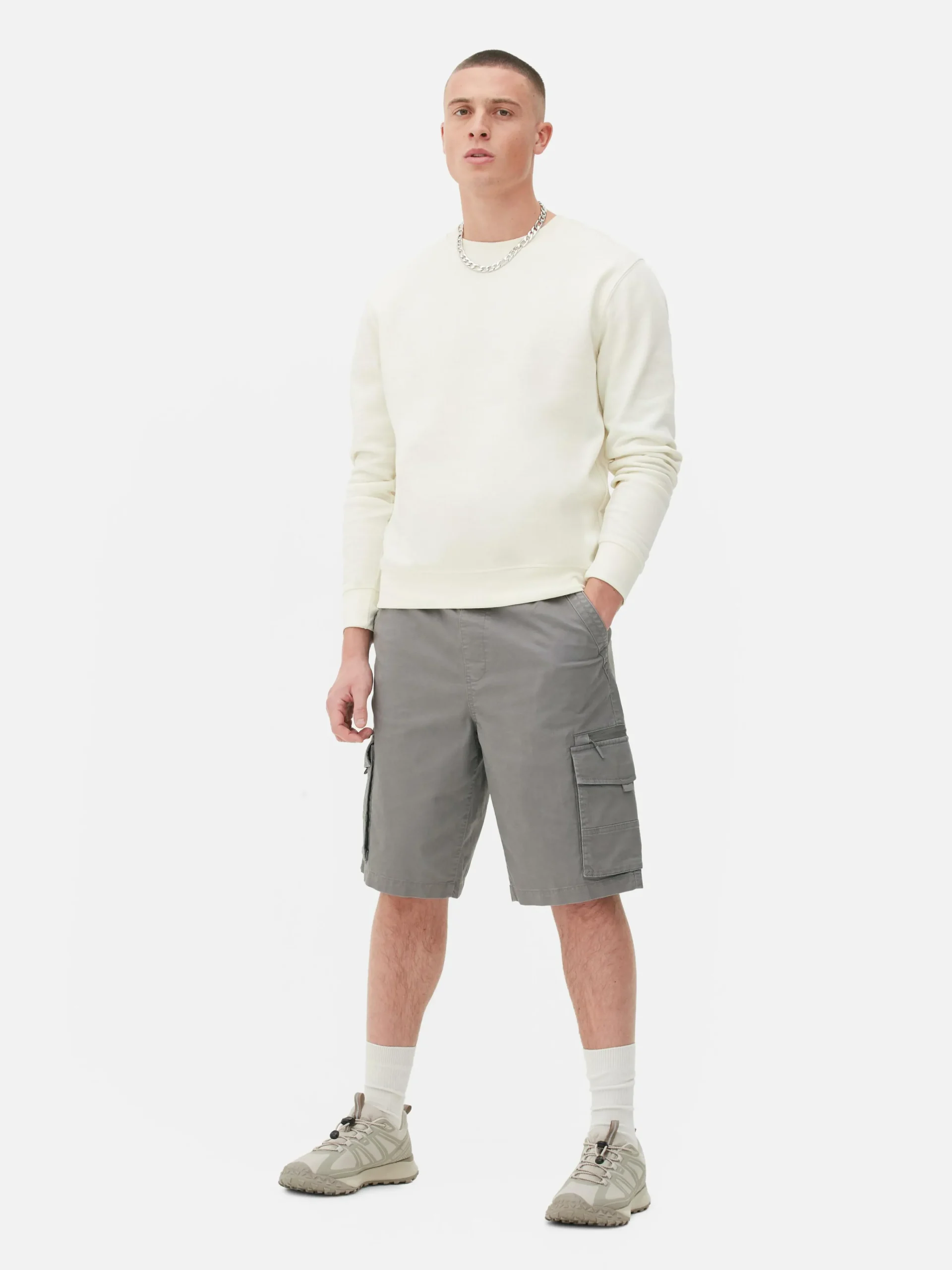 Sale Primark Short Cargo Avec Cordon De Serrage Gris