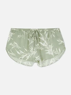 Clearance Primark Short De Pyjama En Satin à Motif Feuilles Vert clair