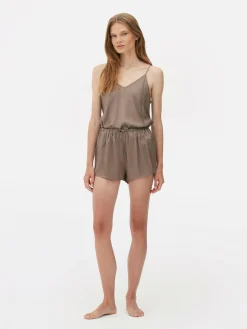 Sale Primark Short De Pyjama En Satin à Nœud Sur Le Devant Gris