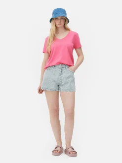 Discount Primark T-shirt à Col En V Et Manches Courtes Rose vif