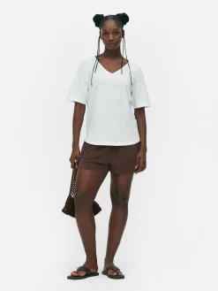 Discount Primark T-shirt à Col En V Et Manches Courtes Ivoire