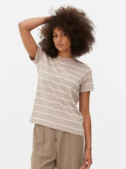 Hot Primark T-shirt à Rayures Et à Col Ras-du-cou Fauve