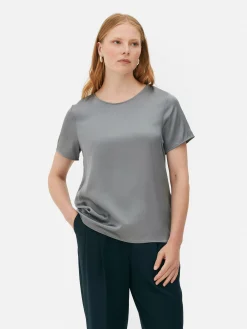 Clearance Primark T-shirt En Satin à Manches Courtes The Edit Gris clair