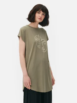 Clearance Primark T-shirt Long à Col Ras-du-cou Kaki