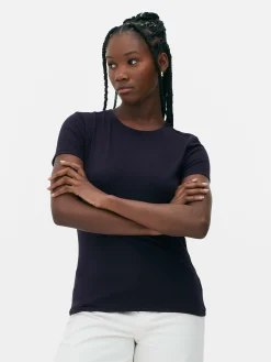 Best Primark T-shirt Ras Du Cou Stretch Bleu marine