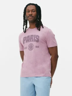 Sale Primark T-shirt Style Universitaire à Manches Courtes Paris Violet