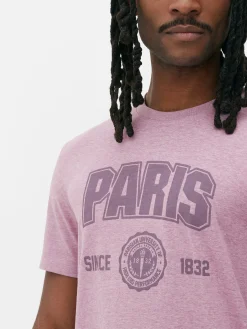 Sale Primark T-shirt Style Universitaire à Manches Courtes Paris Violet