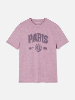 Sale Primark T-shirt Style Universitaire à Manches Courtes Paris Violet
