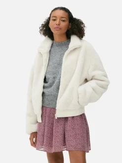 Clearance Primark Veste Zippée En Fausse Fourrure Écru